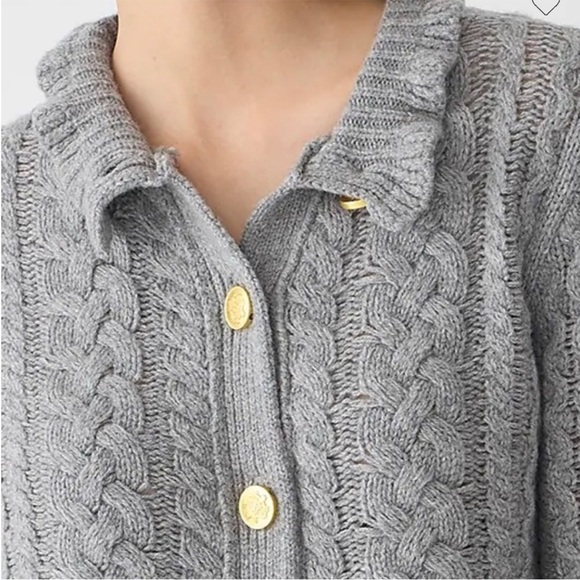 J. Crew Cable-knit ruffleneck button front cardigan sweater, wool blend Grey XL - Picture 3 of 12